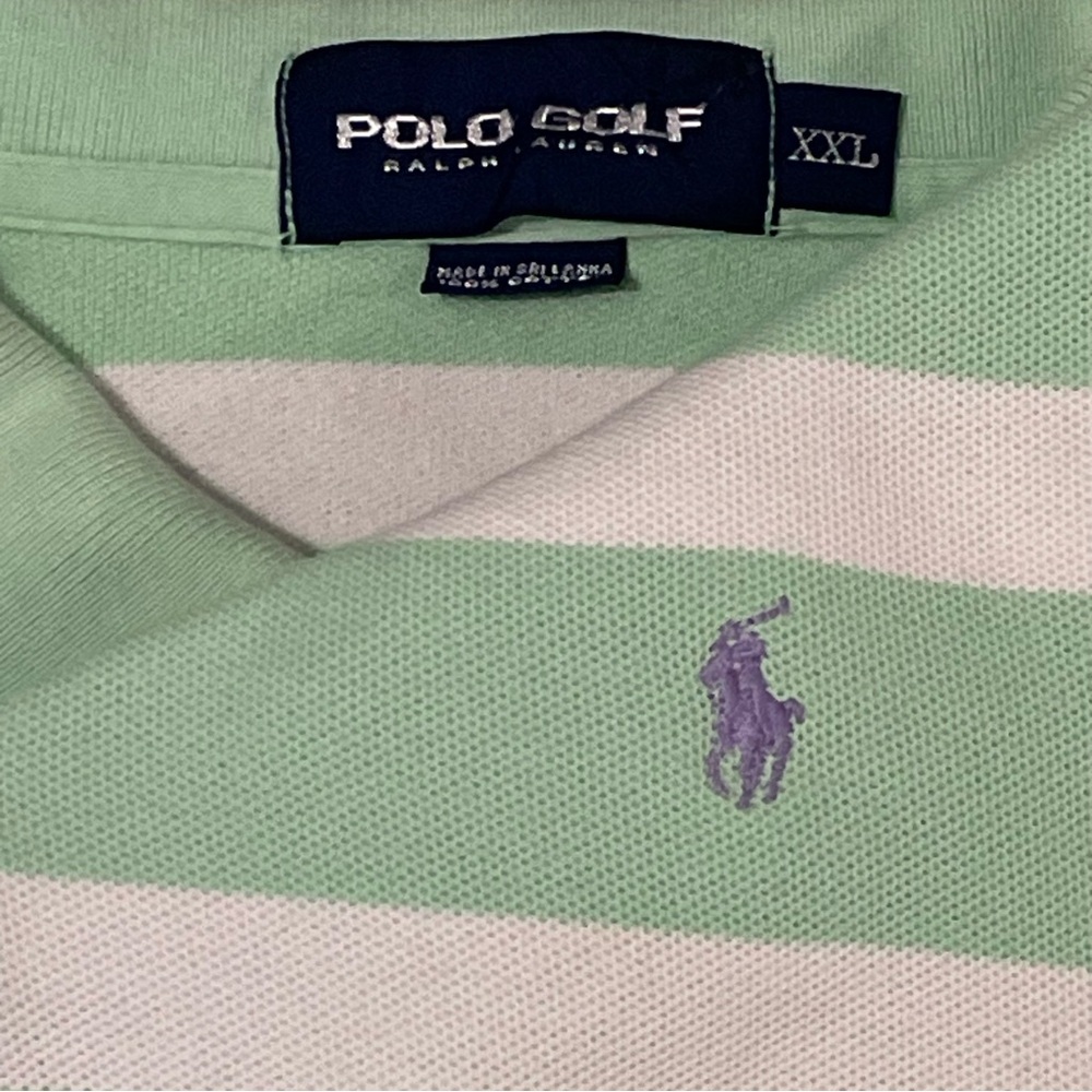 Ralph Lauren Men’s XXL Polo Golf Shirt Green White Striped Preppy Short Sleeve
